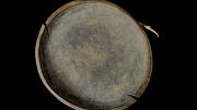 Finely carved food bowl from Murik Lakes that may be hung from a wall. Back View.